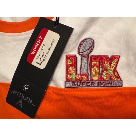 Antigua‎ Womens L Super Bowl LIX NFL Team Apparel Orange White Gray TShirt - Picture 2 of 8